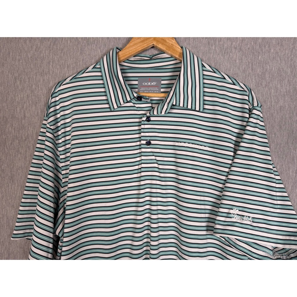 Oobe Chick-fil-A Lifeshape Mens Large Striped Performance Polo Shirt Teal White